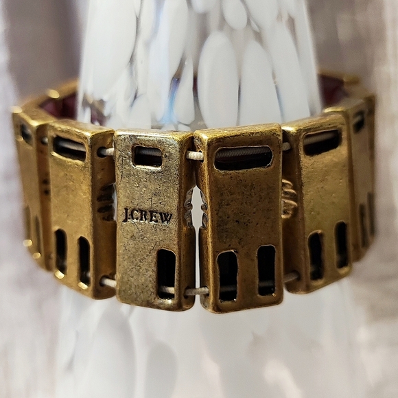 J. Crew Baguette Acrylic Black Merlot Rhinestone Stretch Bracelet Oxidized Brass - Picture 4 of 9